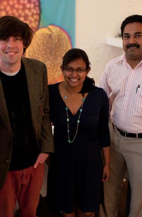 University of Illinois researchers (from left) Glenn Fried, Luke Mander, Surangi W. Punyasena and Mayandi Sivaguru release findings on what microscopy techniques are needed to identify the shape and texture of pollen grains.