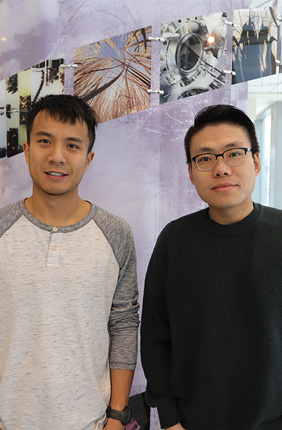Graduate student Zhi (Andrew) Dou (left) and postdoctoral researcher Xiaotian Zhang (right).