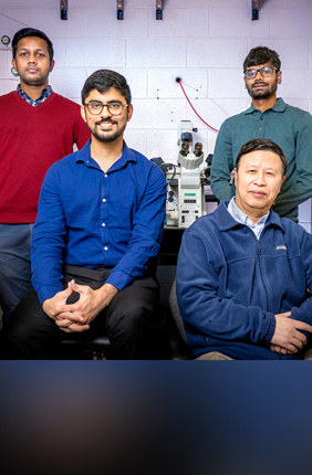 Professor Ning Wang, front right, is joined by researchers, from left, Fazlur Rashid, Kshitij Amar and Parth Bhala.