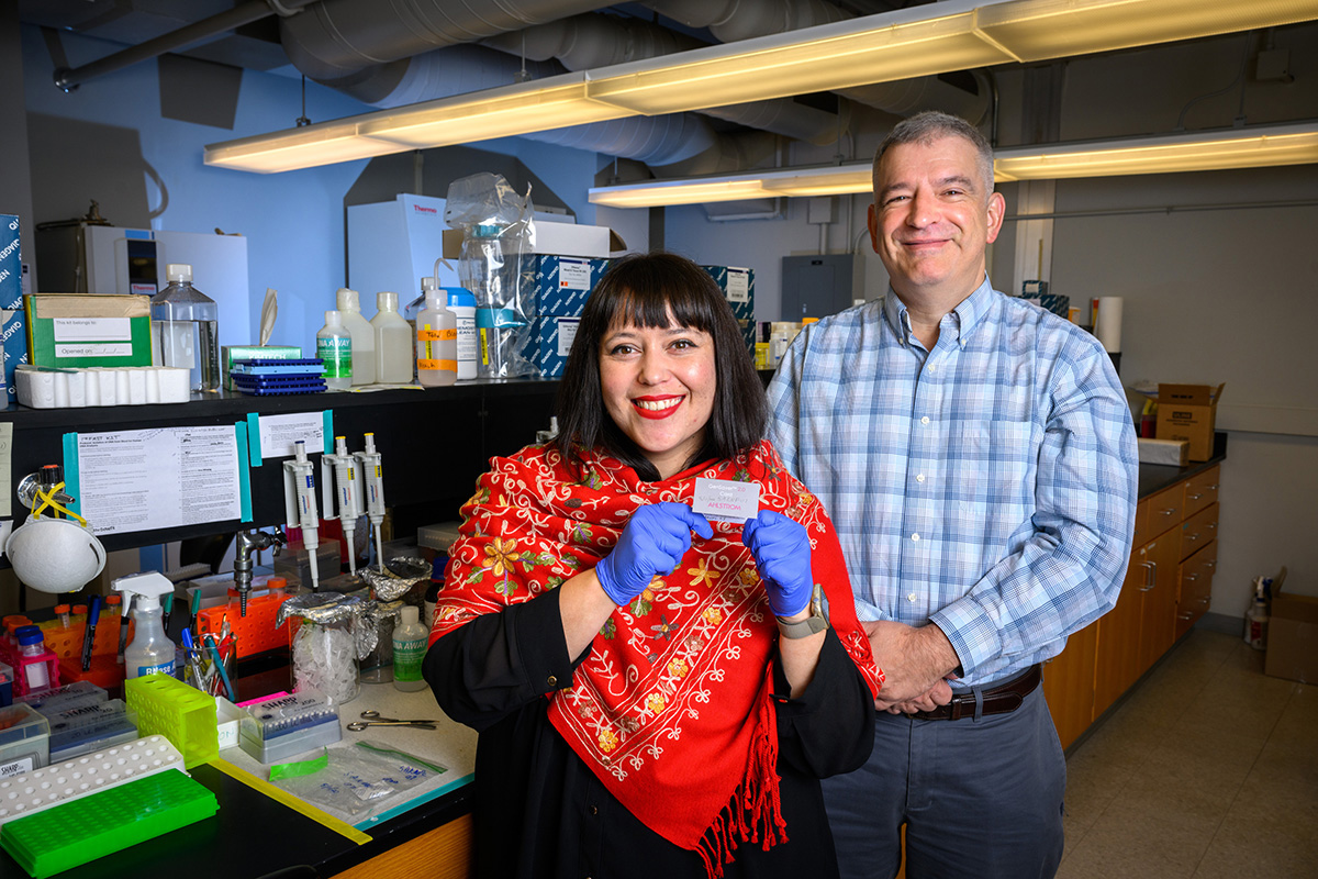 A team led by U. of I. postdoctoral researcher Alida de Flamingh, left, and animal sciences professor Alfred Roca developed a new, more efficient approach to obtaining DNA from wild animals without disturbing the animals or putting researchers’ lives at risk.
