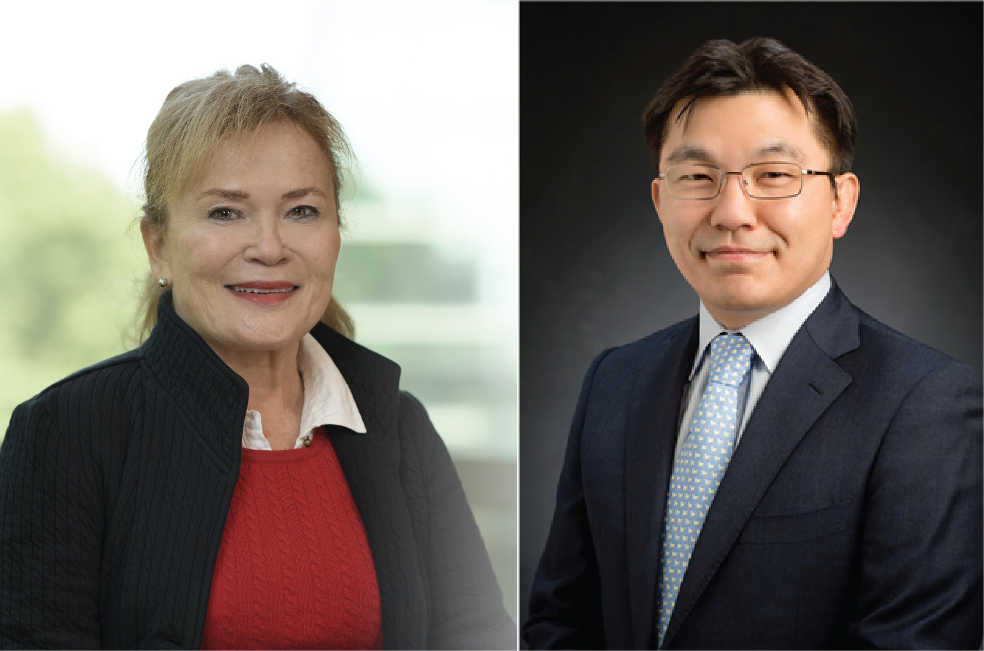 Martha Gillette (left), a professor of cell and developmental biology, brings expertise in circadian dynamics of biological systems to this collaboration. Hyunjoon Kong, a professor of chemical and biomolecular engineering, brings expertise in chip-based mimicry of biological systems.
