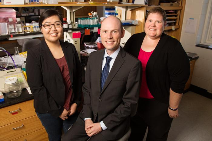 A cholesterol byproduct facilitates breast cancer's spread by hijacking immune cells, a new University of Illinois study found. Pictured, from left: Postdoctoral researcher Amy Baek, professor Erik Nelson and breast cancer survivor Sarah Adams.