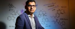 Illinois researcher Diwaker Shukla shows how deep learning and large-scale computer simulations can help lead the search for safe synthetic cannabinoid-based pharmaceuticals. Photo by Fred Zwicky