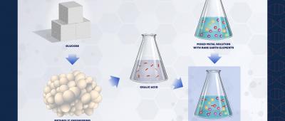 Researchers genetically engineered the metabolic pathways in yeast to produce oxalic acid, which can be used to extract free rare earth elements from low-grade ore. Graphic courtesy Dan Herchek/LLNL 