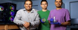 Researchers in the lab  Inspired by the evolution of some of the earliest lifeforms, University of Illinois professor Angad Mehta, left, Yang-Le Gao and Bidhan De led a proof-of-concept study verifying that natural metabolic processes within cyanobacteria-yeast hybrids can be bioengineered to produce important hydrocarbons and pharmaceutical precursors. 