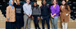Left to right: Shaimaa Reda, Tshepo Mafokwane, Tracy Parish, Ntanganedzeni Mapholi, (Mafokwane’s advisor at University of South Africa); Victor Ezebuiro, Sarah Schwartz, and Ichrak Hayah. / Angie Patrick