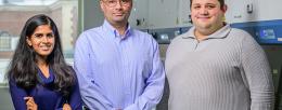 A new gene editing tool helps cells skip gene regions with problematic mutations. From left, graduate student Shraddha Shirguppe, Professor Pablo Perez-Pinera, and graduate student Angelo Miskalis led a team that applied the tool to reduce proteins associated with Alzheimer’s disease in mice. / Fred Zwicky