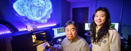 Illinois professor Bumsoo Han, left, and postdoctoral researcher Sae Rome Choi are authors of a new study exploring the use of DNA origami for better imaging of dense pancreatic tissue for cancer detection and potential treatment. Photo by Fred Zwicky