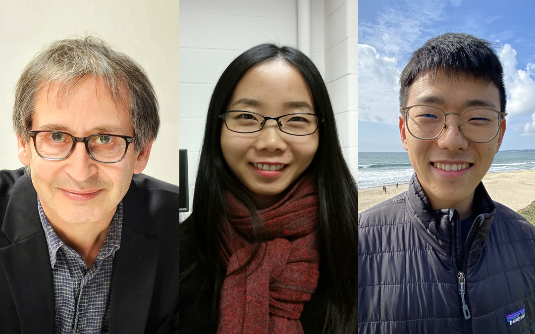From left,&nbsp;Swanlund Professor of Physics Nigel Goldenfeld,&nbsp;graduate student Chi Xue, and former undergraduate student Zhiru Li.