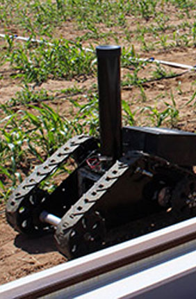Research Assistant Professor of Civil and Environmental Engineering at Illinois Joshua Peschel demonstrates the TERRA-Mobile Energy-Crop Phenotyping Platform (MEPP) at the Maricopa Agricultural Center in Arizona. 