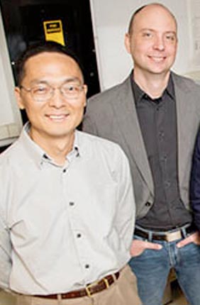 From left: Illinois chemical and biomolecular engineering professors Huimin Zhao and Charles Schroeder, along with graduate students Luke Cuculis and Zhanar Abil, published their work in the journal Nature Chemical Biology.