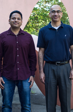 Deepak Kumar, a postdoctoral researcher at the University of Illinois, and Vijay Singh, Director of the Integrated Bioprocessing Research Laboratory, led work to show the economic viability of a promising new feedback to produce sustainable bio-jet fuel. Credit: Claire Benjamin/University of Illinois