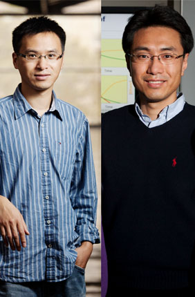  Associate Professor of Bioengineering Ting Lu, left, with Professor of Food Microbiology Yong-su Jin.