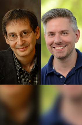 Swanlund Endowed Chair of Physics Nigel Goldenfeld, left, with Professor in Department of Physics & Astronomy at University of California, Riverside, Thomas Kuhlman