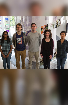 The 2018 iGEM Illinois team, from left to right: Pranathi Karumanchi, Alexander Ruzicka, Liam Healy, Amie Bott, and Ziyu Wang.