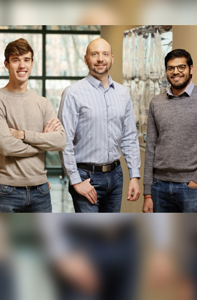 University of Illinois researchers have honed a technique called the Stokes trap, which can handle and test the physical limits of tiny, soft particles using only fluid flow. From left, undergraduate student Channing Richter, professor Charles Schroeder and graduate student Dinesh Kumar.