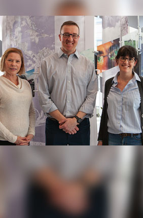 Professor of Cell and Developmental Biology Lisa Stubbs, left (GNDP theme leader) with Robert W. Schaefer Professor of Chemical and Biomolecular Engineering Brendan Harley (RBTE theme leader) and Research Assistant Professor Sara Pedron-Haba.