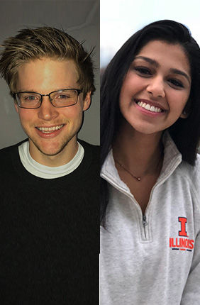 Peyton Hopkins (left) will be working in the Reddi lab where he will study the involvement of the protein TDP-43 in spermatogenesis. Shreyaa Khanna will be working in the Dar lab where she will investigate the cell cycle in embryonic stem cells.