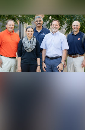 Members of the Illinois CROPPS team. From left: Stephen Moose, crop sciences; Cabral Bigman-Galimore, communication; Vikram Adve, computer science; German Bollero, crop sciences; and Anthony Studer, crop sciences