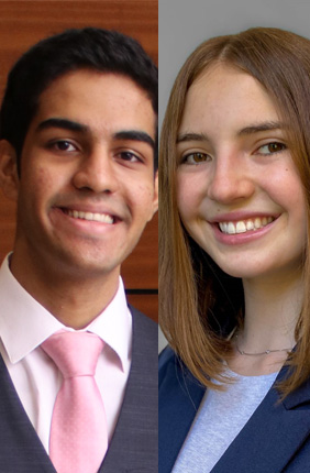 Karan Samat,left, and Katy Wolhaupter were selected for the 2022 Tracy Undergraduate Research Fellowship