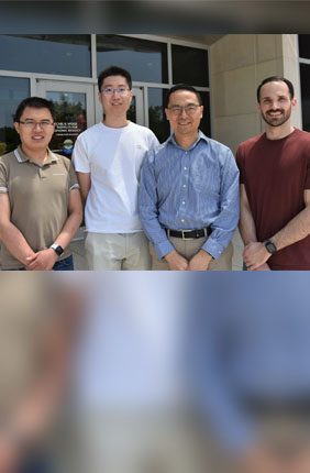 Co-authors on a recent study included, from left, Postdoc Haiyang Cui, CABBI Postdoc Zhenghi Zhang, CABBI Conversion Theme Leader Huimin Zhao, and CABBI graduate student Wesley Harrison, all from the Department of Chemical and Biomolecular Engineering at the University of Illinois Urbana-Champaign
