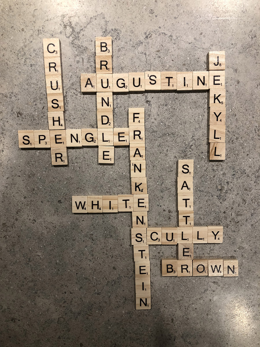 We used scrabble tiles! National Scrabble Day Trivia Night, April 2023