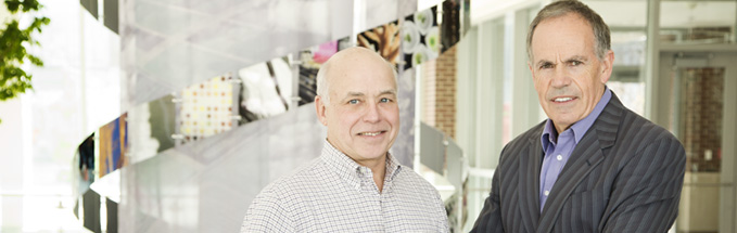 Stephen Long (right), will serve as Project Director on a five–year, $25-million grant from the Bill & Melinda Gates Foundation to improve the photosynthetic properties of key food crops, with Don Ort (left) serving as Associate Director. Illinois research will take place at the Institute for Genomic Biology.