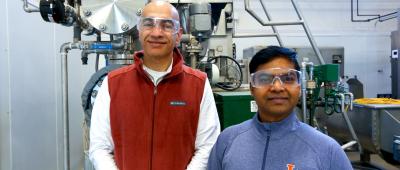 Postdoctoral research associate Tirath Raj (left) and Integrated Bioprocessing Research Laboratory Executive Director Vijay Singh (CAMBERS/PFS)