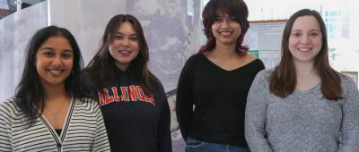 Shriya Wagholikar, Katie Zobus, Asheera Kaul, and bioengineering professor Caroline Cvetkovic