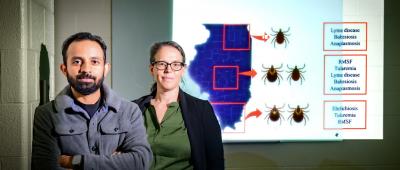 Pathobiology professor Becky Smith, graduate student Abrar Hussain and their colleagues analyzed state data on tick-borne diseases in humans and dogs. The study reveals hotspots of disease in various parts of the state. Photo by Fred Zwicky