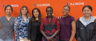 From left to right: Minxing Zhu, Frania Amaya, Zohreh Golshani, Dr. Esther Ngumbi, Lakiyah Smith, & Nhi Do at the research symposium.