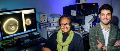 Plant biology professor Surangi Punyasena, left, former U. of I. Ph.D. student Marc-Élie Adaimé and their colleagues developed deep-learning methods for establishing the composition and diversity of fossil grass pollen samples. Adaimé is now a postdoctoral researcher at the Smithsonian’s Office of Digital and Innovation. Photo by Fred Zwicky