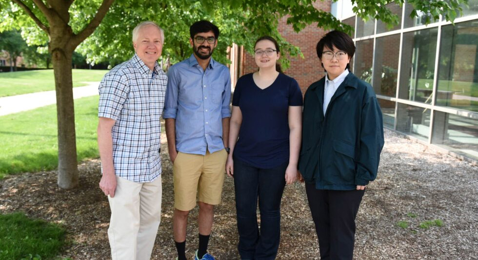 Brian Cunningham, left, is joined by research team members Priyash Barya, Skye Shepherd, and Yanyu Xiong