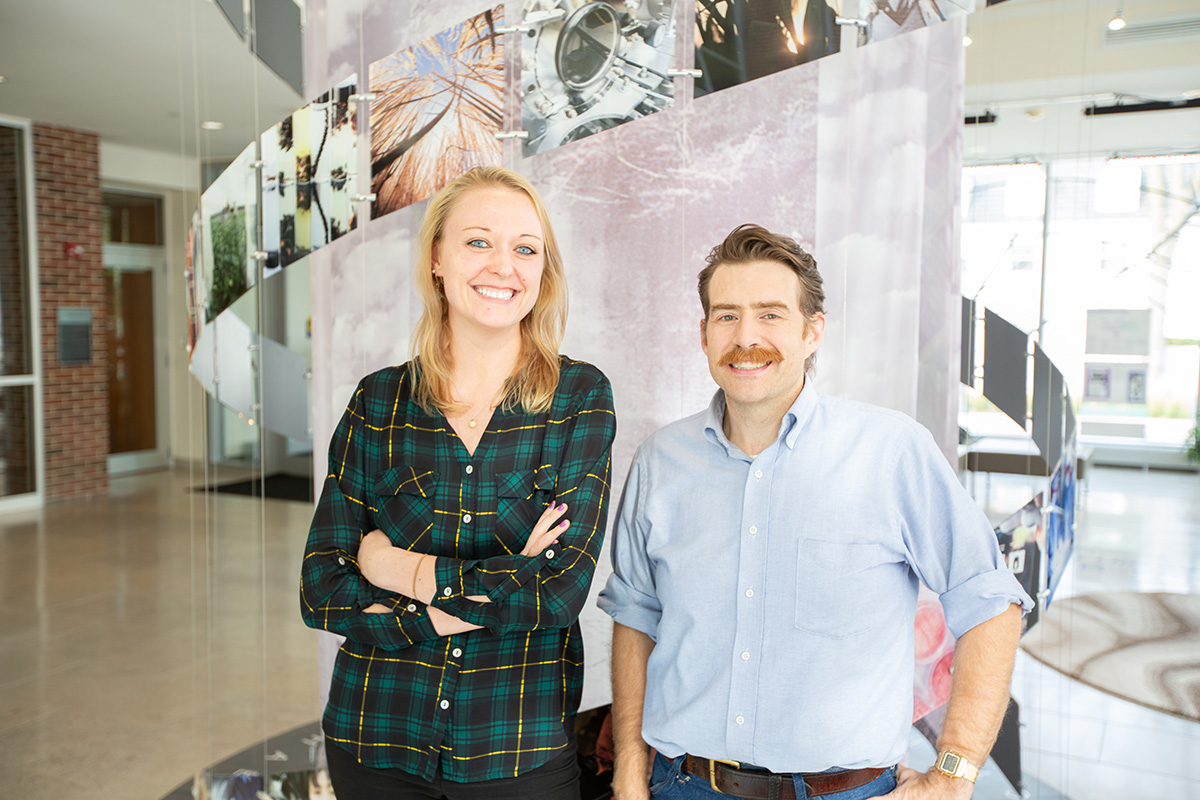 Postdoctoral researcher Ashley St. Clair (left) with Assistant Professor of Entomology Adam Dolezal. 