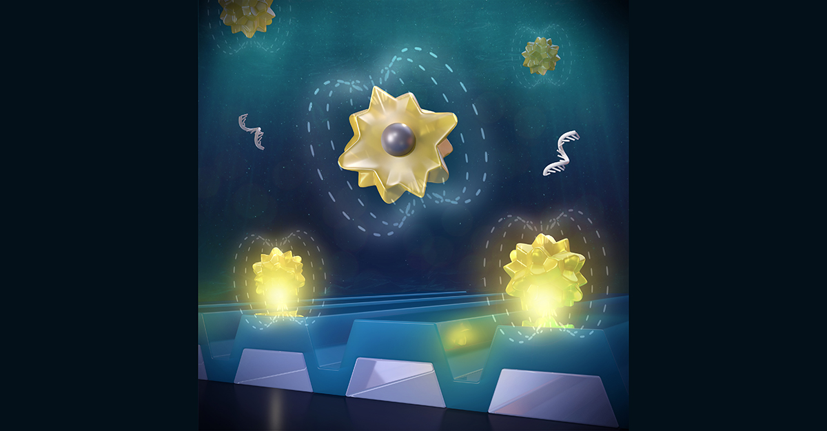 Computer rendering of the magnetic activate capture+digital counting approach for accelerated digital biodetection