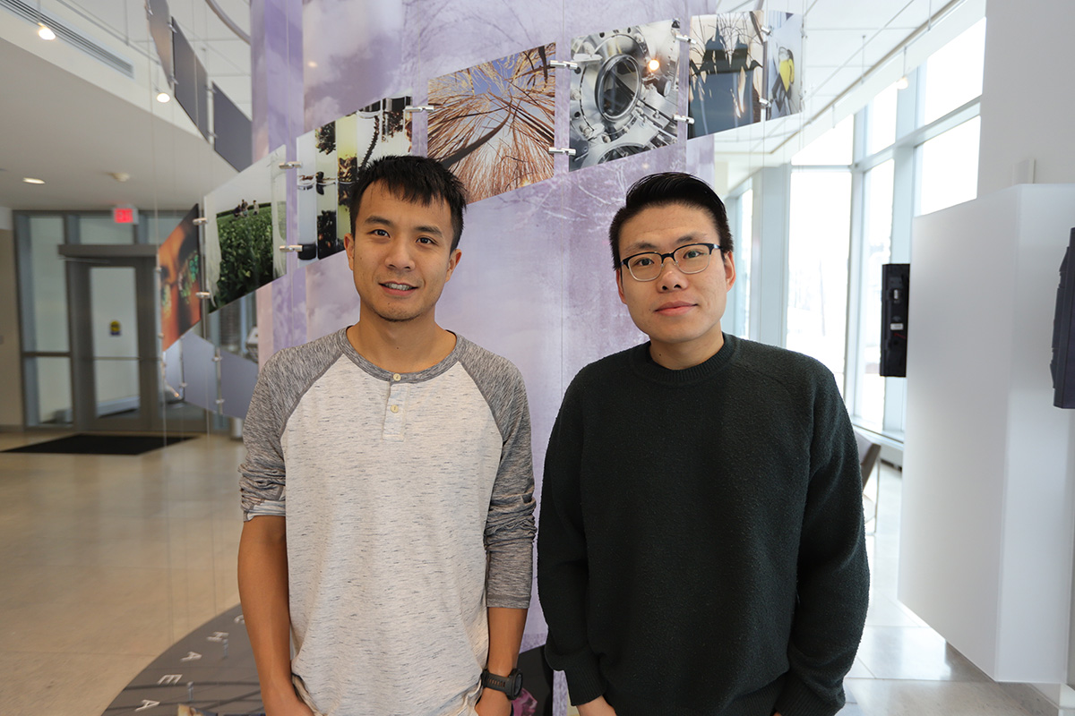 Graduate student Zhi (Andrew) Dou (left) and postdoctoral researcher Xiaotian Zhang (right).