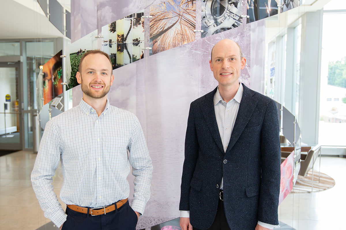 Adam Nelczyk, left, and Erik Nelson have discovered that the nuclear receptor TLX can potentially be used to treat triple-negative breast cancer.