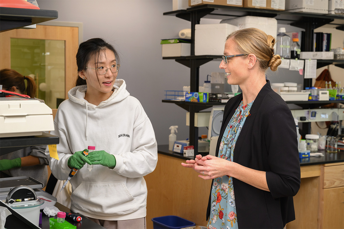Qianqiao Liu, Graduate Student, with Beth Stadtmueller, Assistant Professor of Biochemistry 