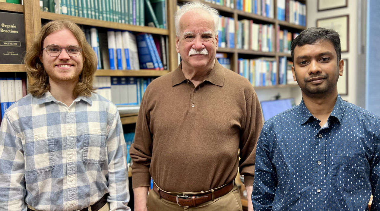 From left: Graduate student Matthew Albritton, Prof. Scott E. Denmark, and postdoctoral researcher Tapas Adak. 