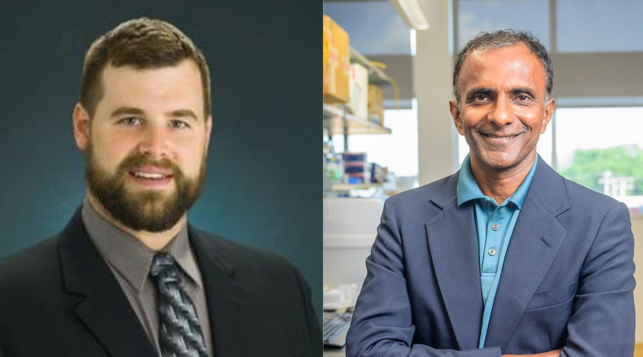Jason Ridlon, Associate Professor of Animal Sciences and Joseph Irudayaraj, Professor of Bioengineering. / L. Brian Stauffer