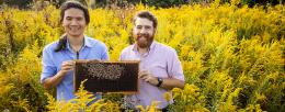 Illinois entomology professor Adam Dolezal, right, and graduate student Edward Hsieh found that pollen from natural sources enhances honey bee resilience when the bees are exposed to agricultural chemicals and infected with Israeli Acute Paralysis Virus. 