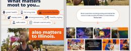 Users can explore eight different themes on the campaign website: health, kids, agriculture, pets, economy, aging, water, and vibrant communities