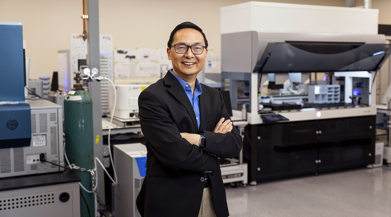 Chemical and biomolecular engineering professor Huimin Zhao leads the new National Science Foundation iBioFoundry at the University of Illinois Urbana-Champaign. Photo by Michelle Hassel