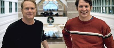 Howard Gritton (left) and Paul Bonthuis. Jozien Goense not pictured. Elizabeth Bello, Beckman Communications Office. 