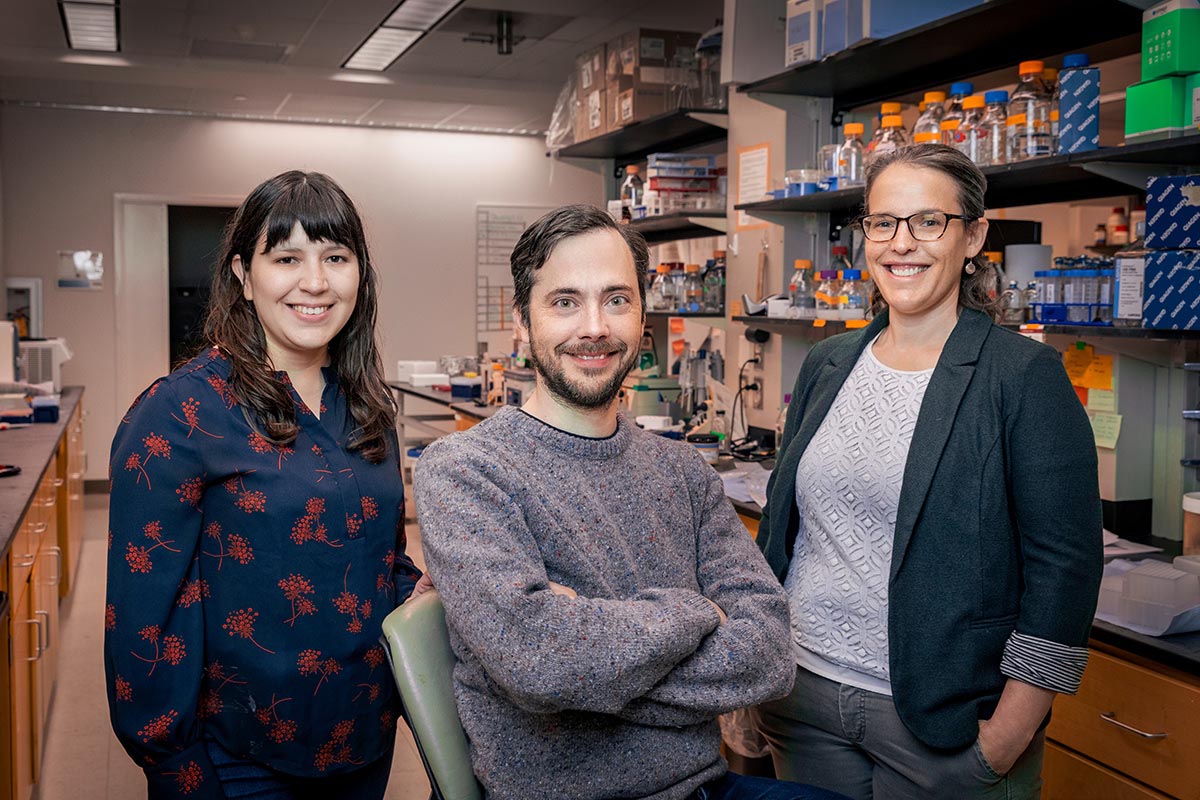 From left, Pamela P. Martinez, Christopher B. Brooke and Rebecca L. Smith led a study of SARS-CoV-2 infection dynamics in adults, testing 60 participants daily for up to 14 days. The study offers insight into the factors that contribute to the spread of infection in a community.