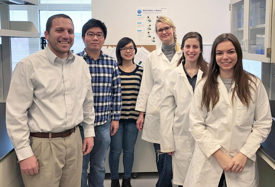 Members of the research team (right to left): Bioengineering seniors Erin Tevonian and Melina Megaridis, Post-doctoral fellow Kathrin Bohn-Wippert, Bioengineering graduate students Meng-Yao Huang and Yiyang Lu, and Professor Roy Dar.