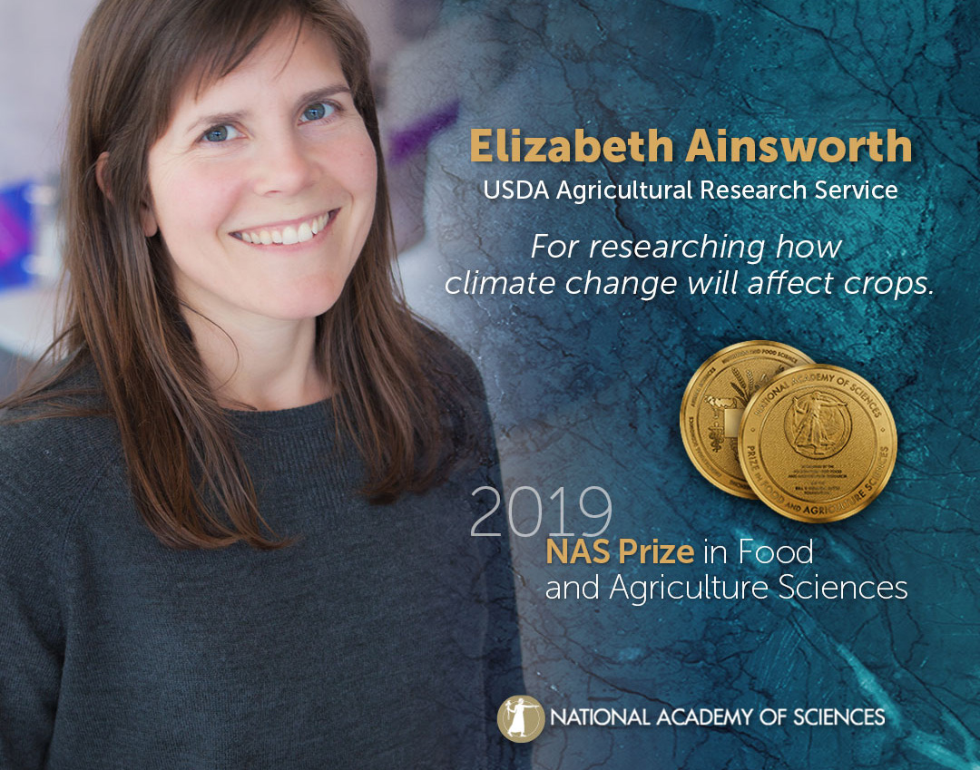 Elizabeth Ainsworth, USDA Agricultural Research Service, will receive the 2019 NAS Prize in Food and Agriculture Sciences.