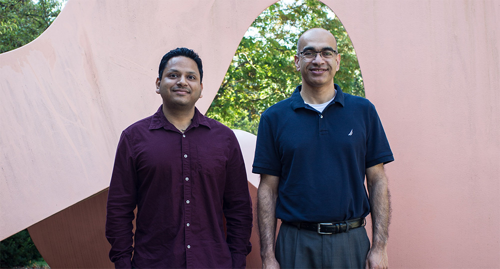 Deepak Kumar, a postdoctoral researcher at the University of Illinois, and Vijay Singh, Director of the Integrated Bioprocessing Research Laboratory, led work to show the economic viability of a promising new feedback to produce sustainable bio-jet fuel. Credit: Claire Benjamin/University of Illinois