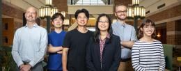 Illinois researchers have opened up the AI "black box" to gain valuable new insight about chemistry for solar energy applications. Pictured, from left: Professor Charles Schroeder, graduate students Changhyun Hwang and Seungjoo Yi, professor Ying Diao, professor Nick Jackson and graduate student Tiara Torres Flores.